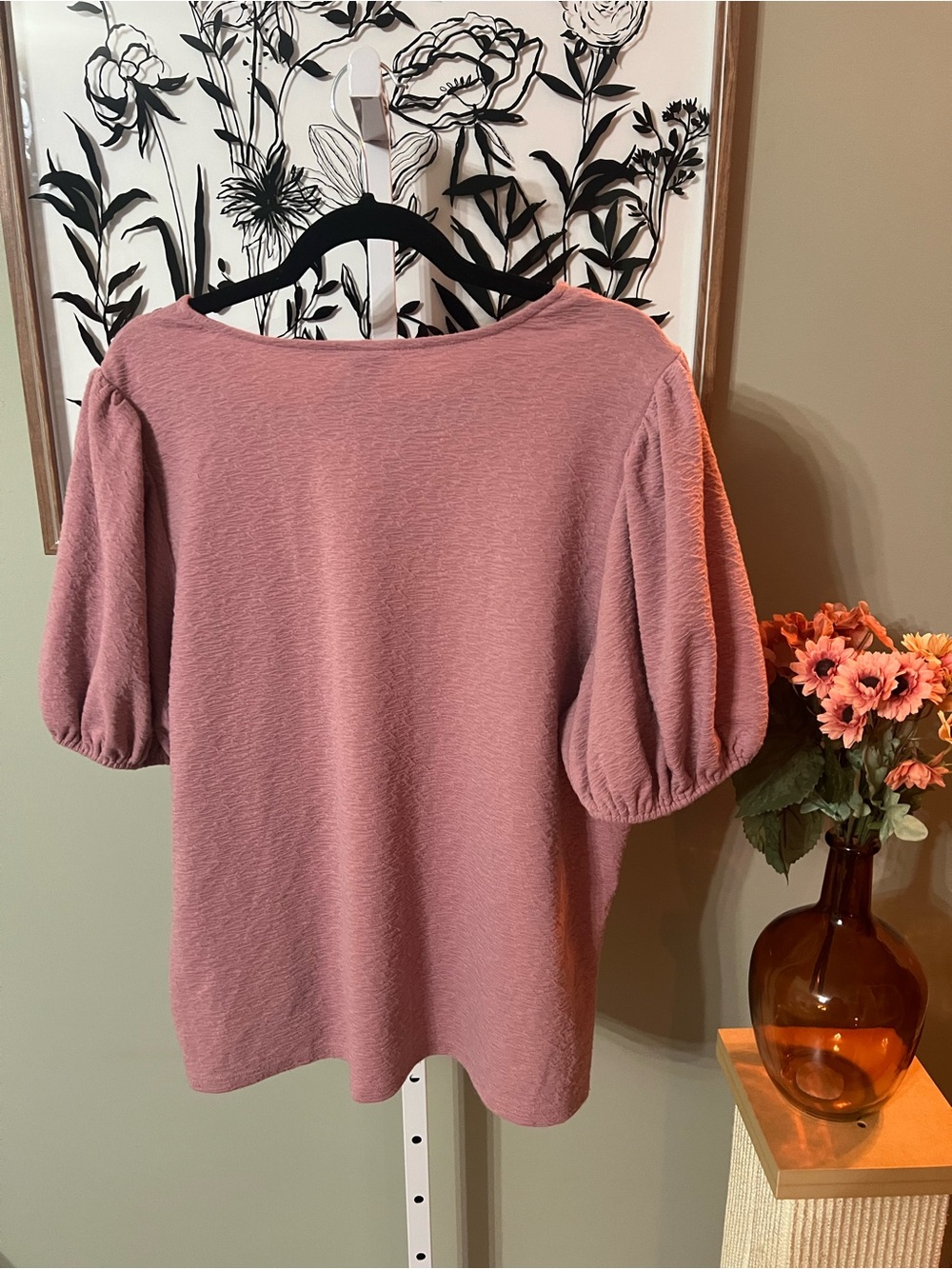 A New Day Mauve Pink Blouse Short Puff Sleeve Textured Pink Knit Top Size XXL - Picture 5 of 8